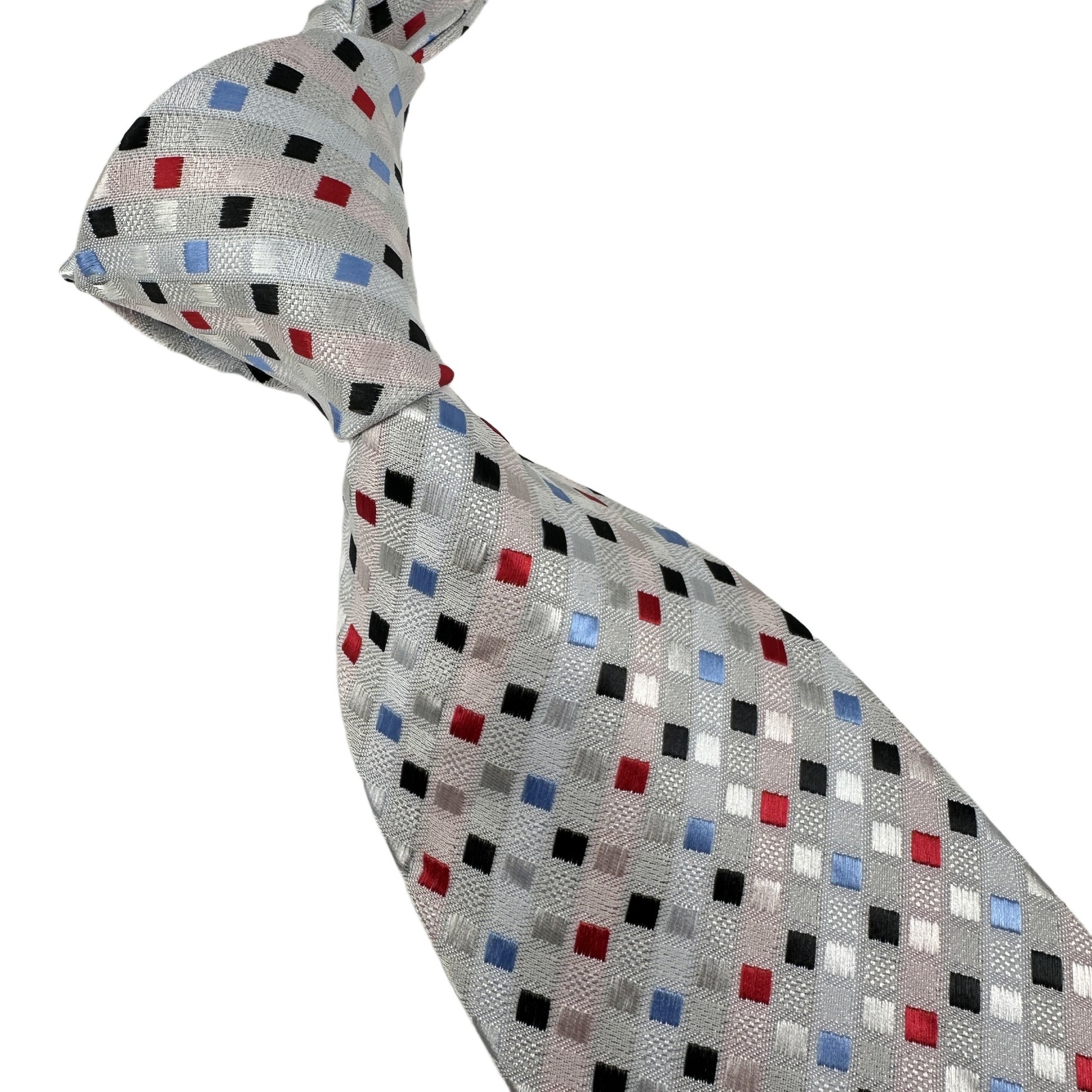 New Classic Plaid Check White Red Black Jacquard Woven Silk Men's Tie Necktie