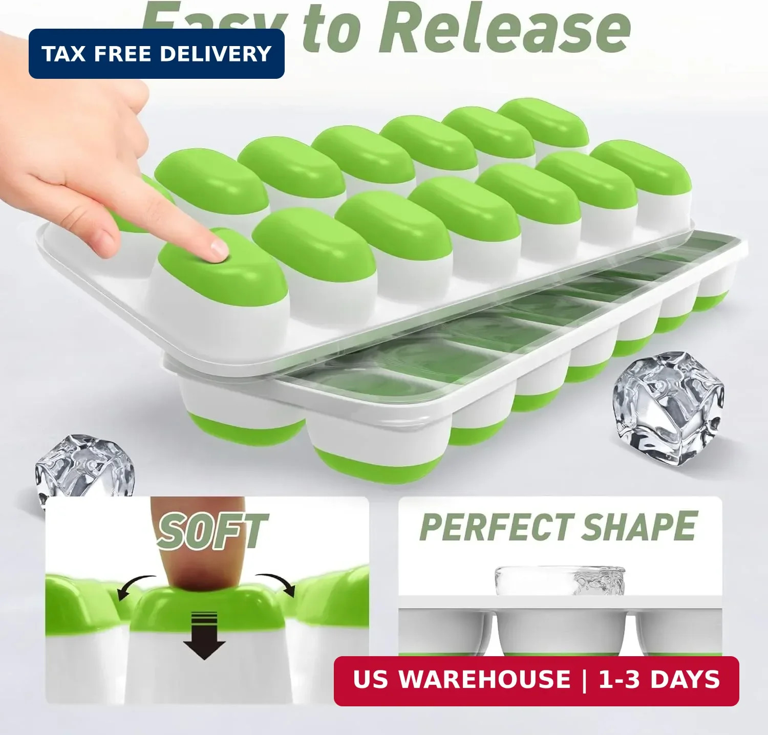 4‑Pack Ice Cube Trays with Lids, 56‑Cube Total Stackable Freezer Ice Tr
