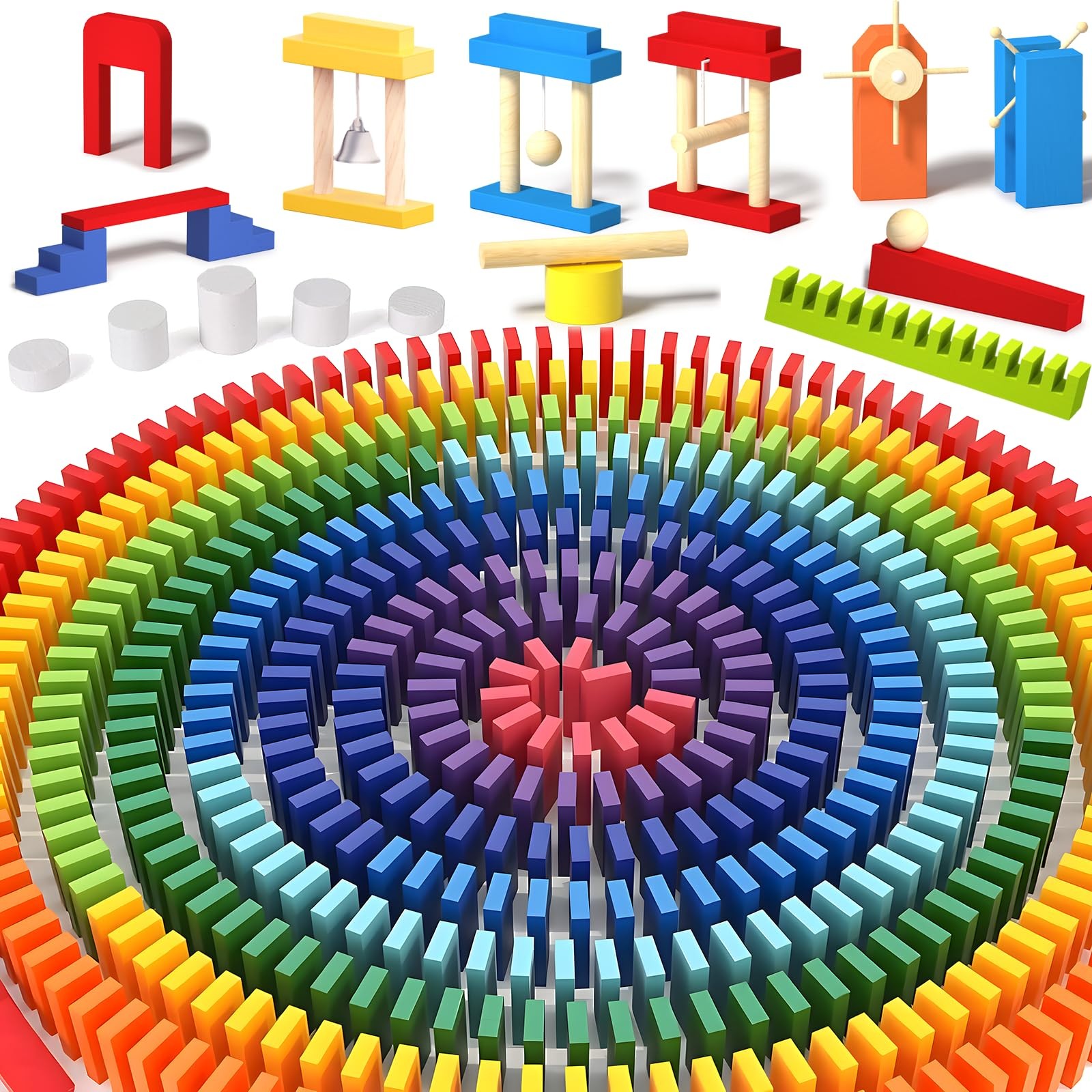 1200 PCS Wooden Dominoes Set with 11 Extra Add-on Domino Blocks & Storage Bag...
