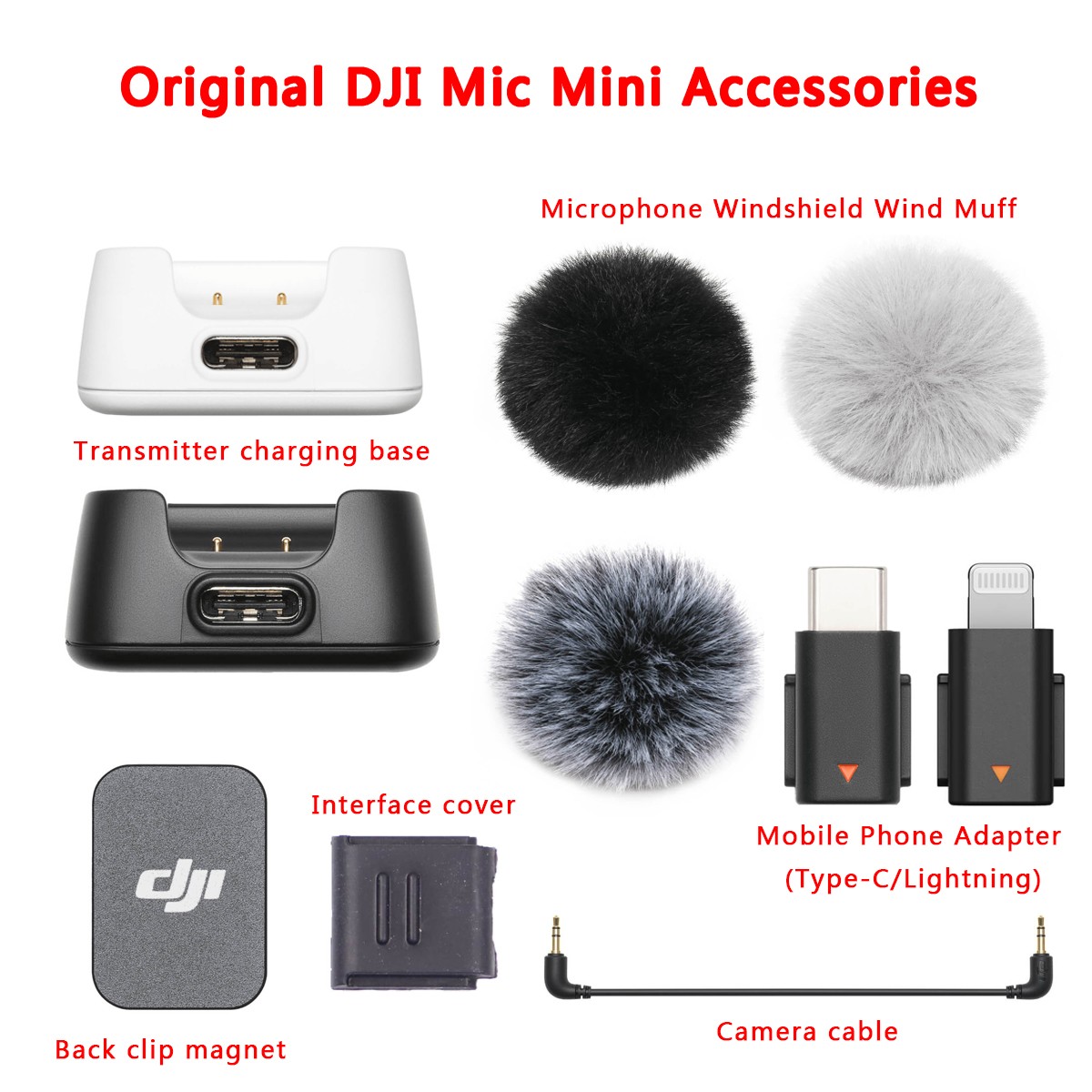 DJI Mic Mini Transmitter charging base Windshield Wind Muff Back clip Adapter