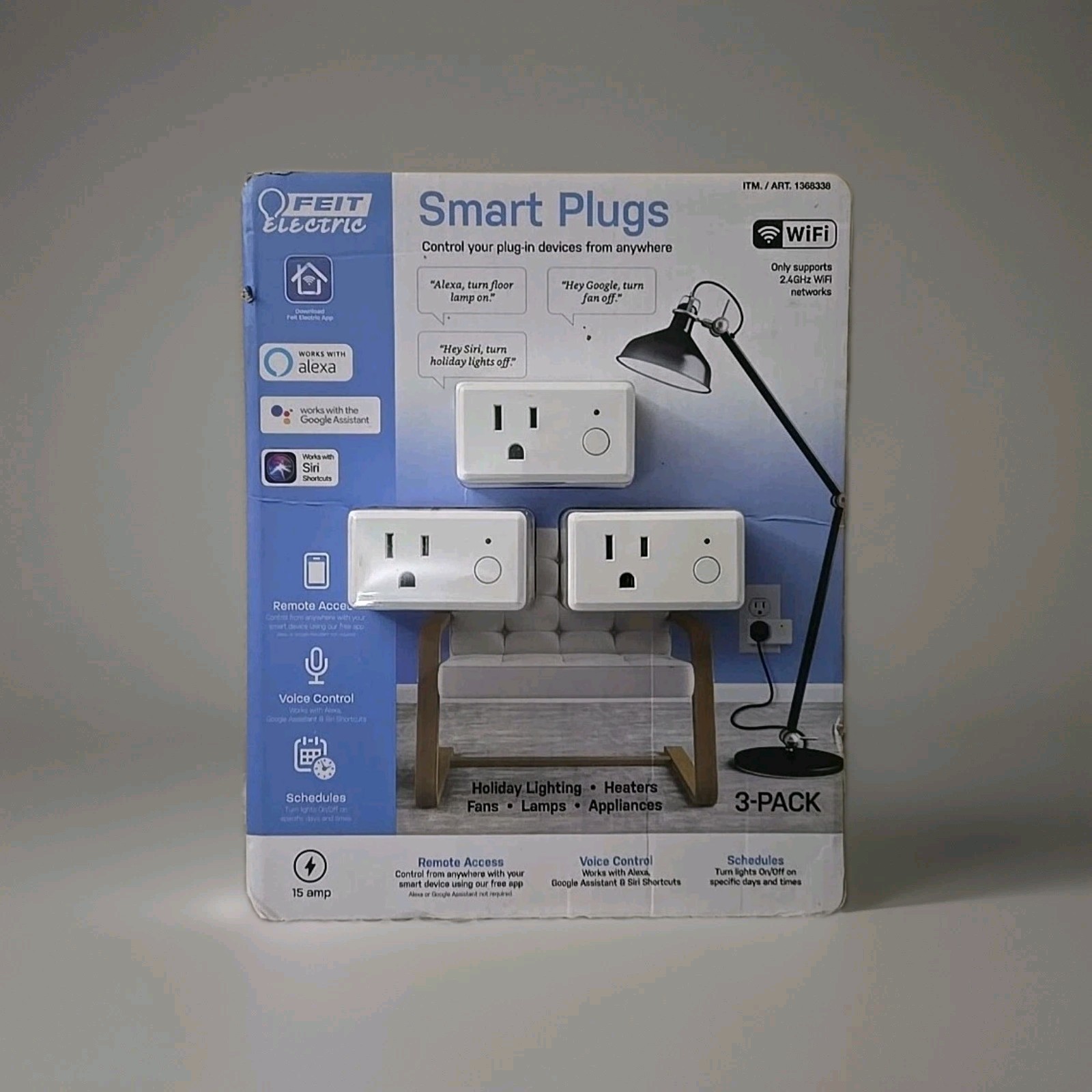 Feit Electric 1368338 2.4GHz WiFi Smart Plug 3-pack Remote Access Schedules