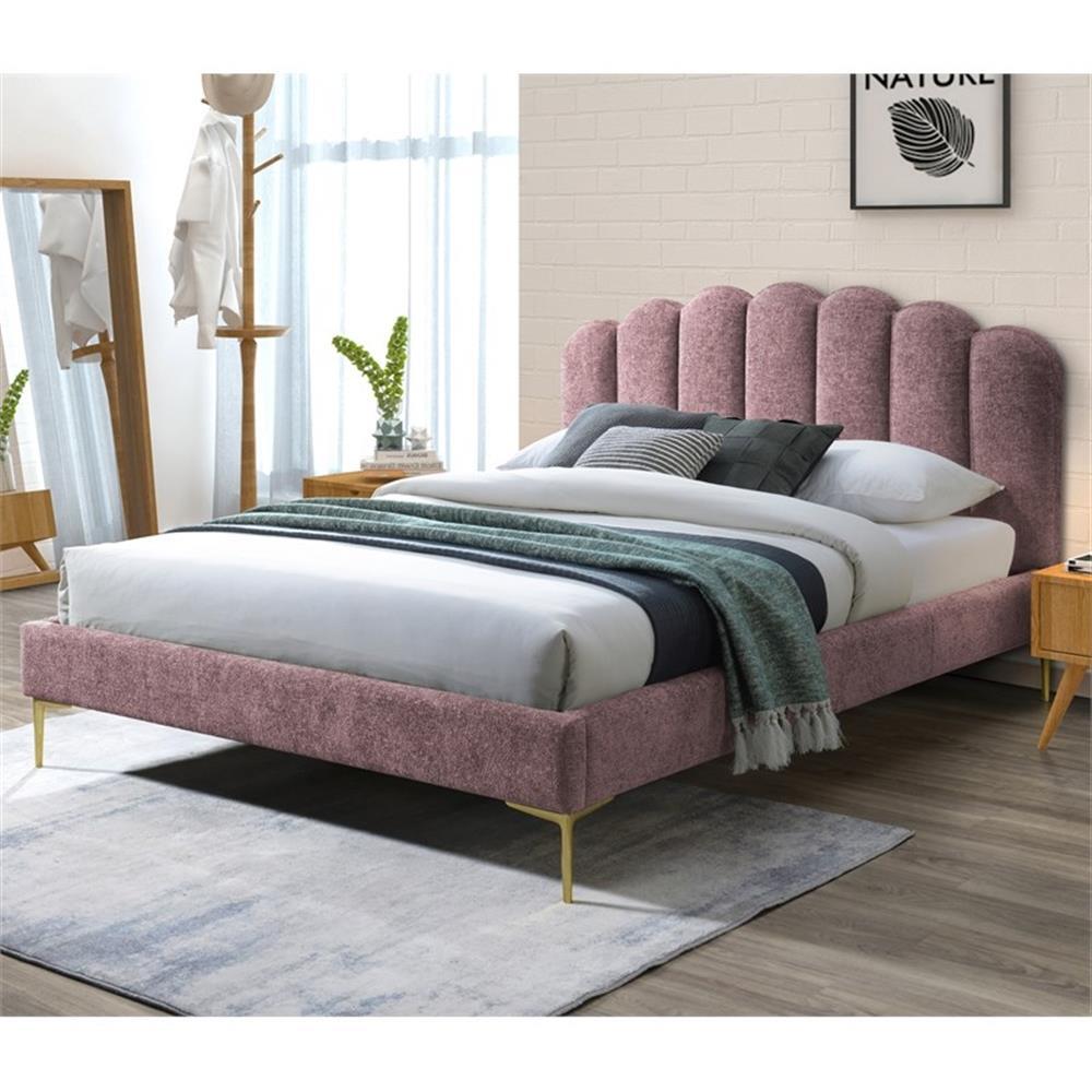 Pemberly Row Modern Fabric Upholstered Queen Platform Bed in Ash Rose Pink