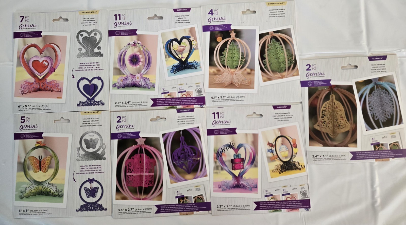 Lot 7 Gemini 3D Ornament Metal Die Dimensional Elements Christmas Cupcake Heart