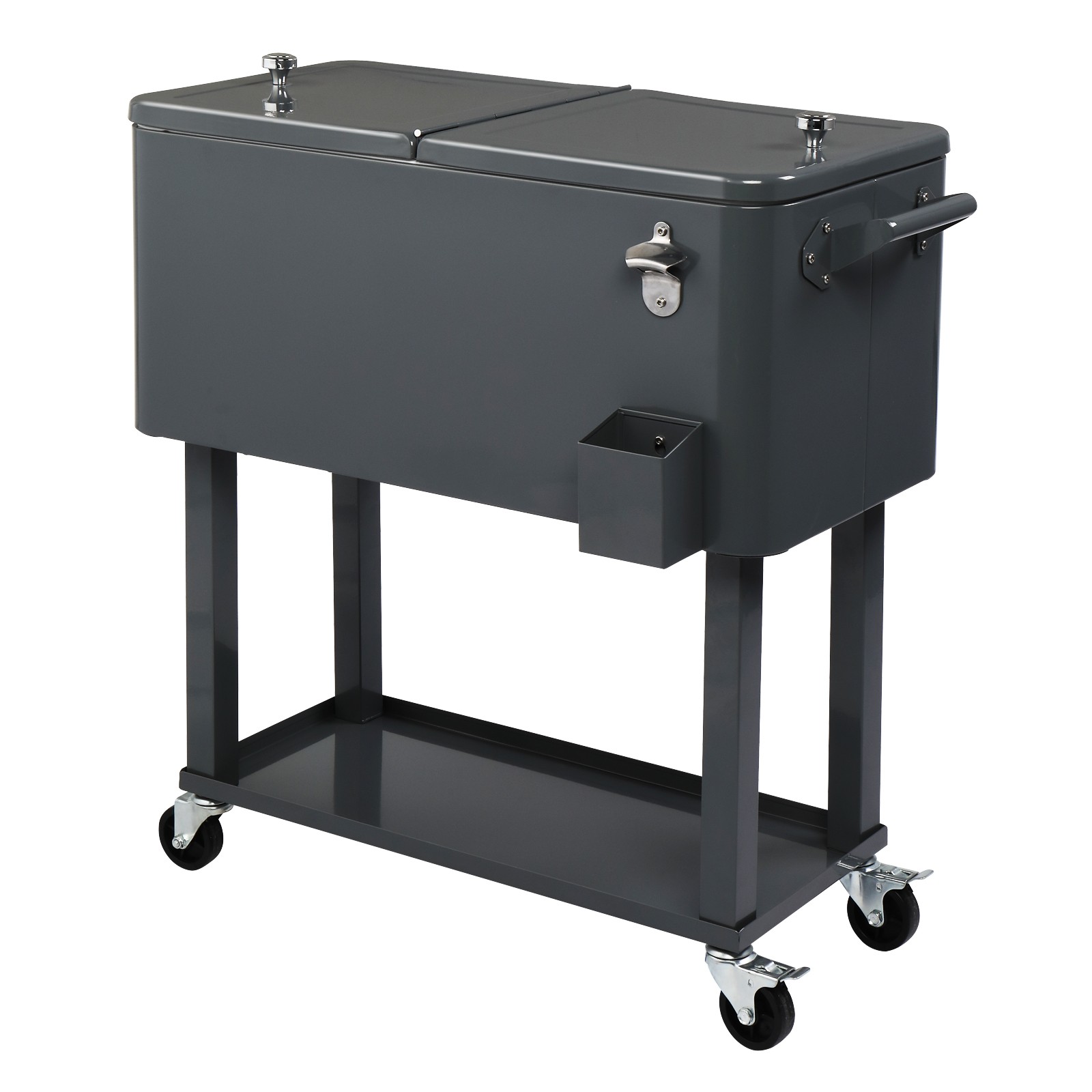 80QT Rectangular Plastic Box, Iron Foot Tube Insulation Cart, Dark Grey