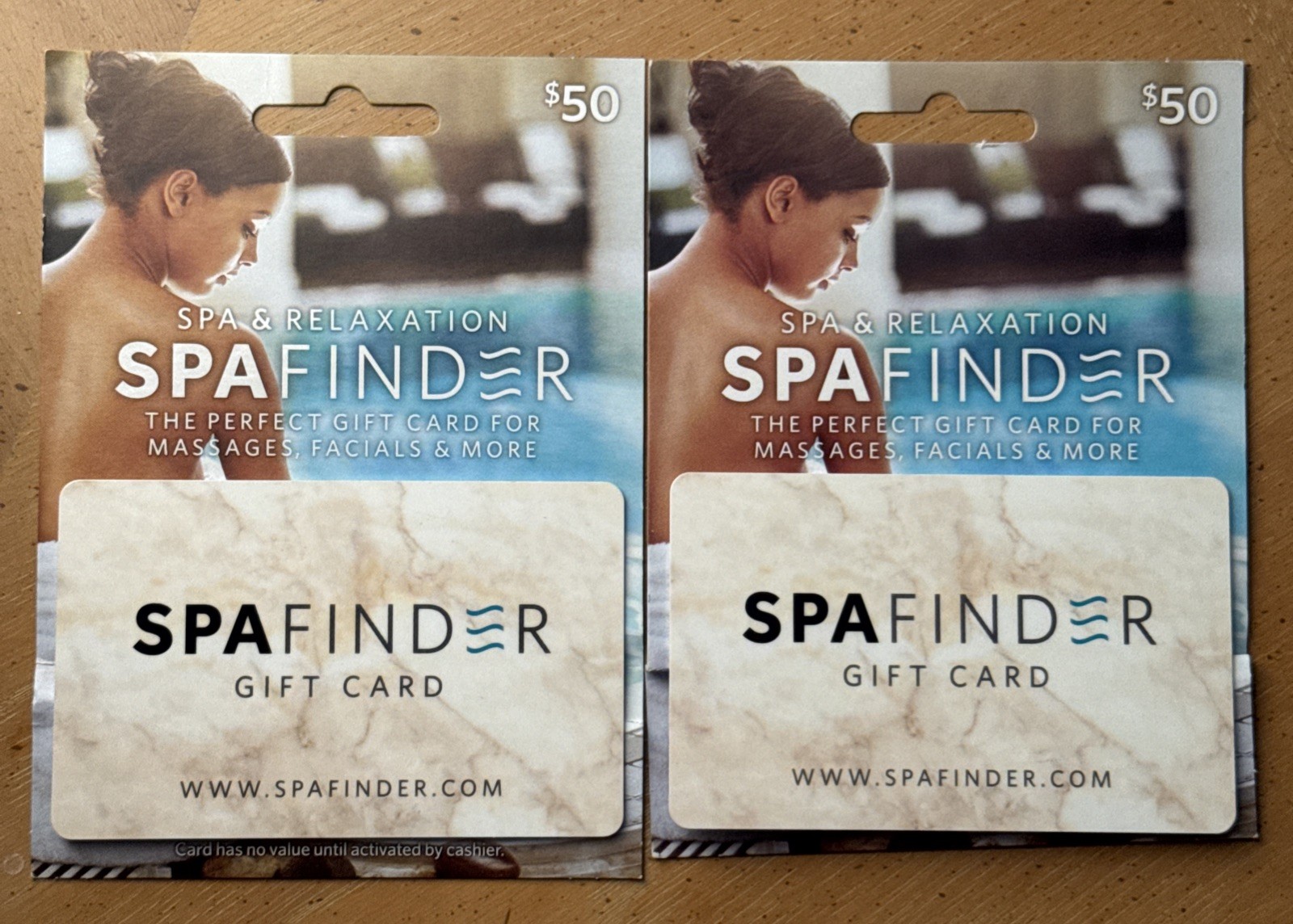 SpaFinder Gift Card - $100 Value  -  2 Physical Cards ($50 Each)