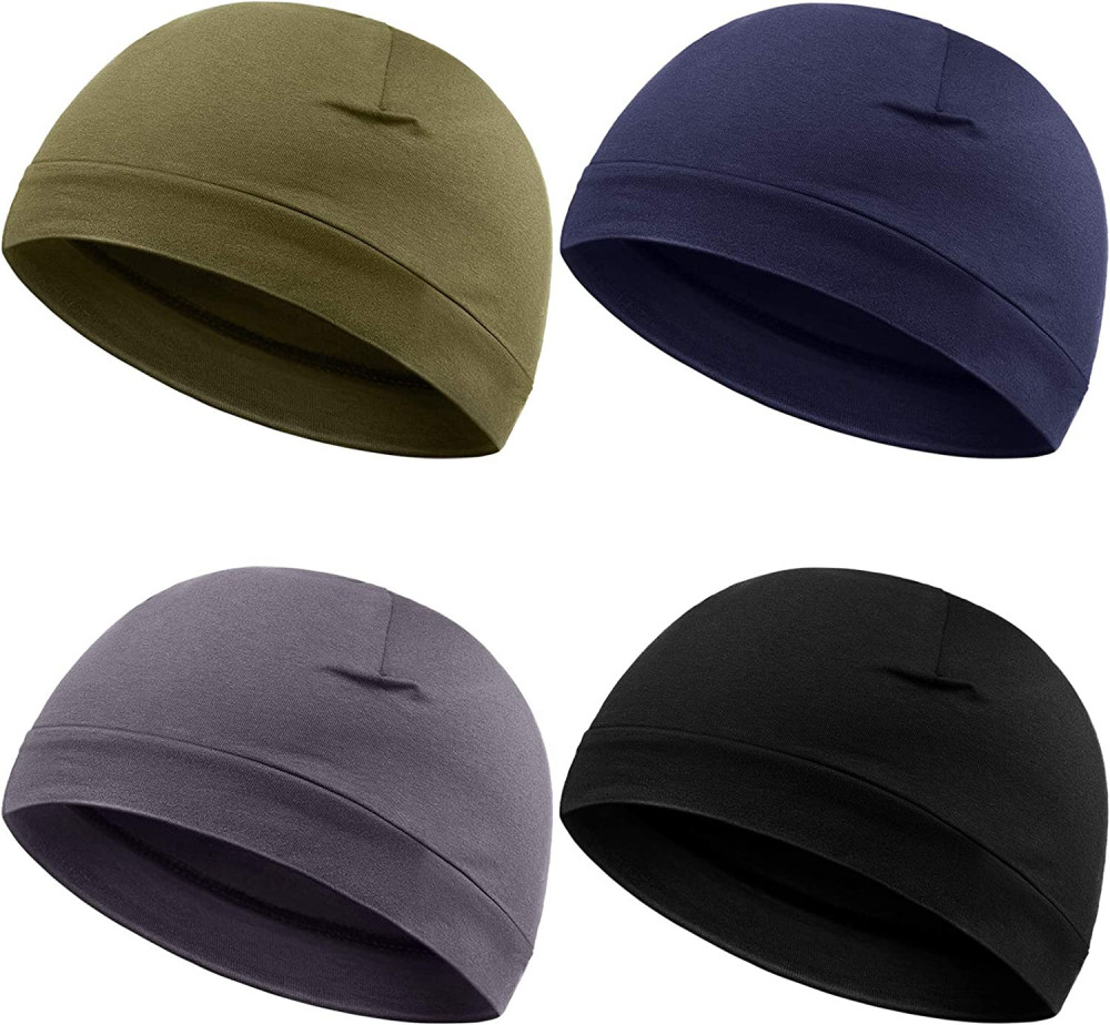 Syhood 4 Pieces Men Skull Caps Soft Cotton Black, Gray, Army Green, Navy Blue