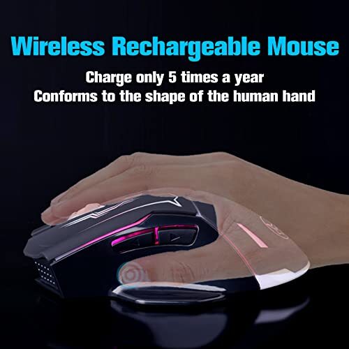 Wireless Gaming Mouse Silent Click Wireless Rechargeable Mice with Colorful L...