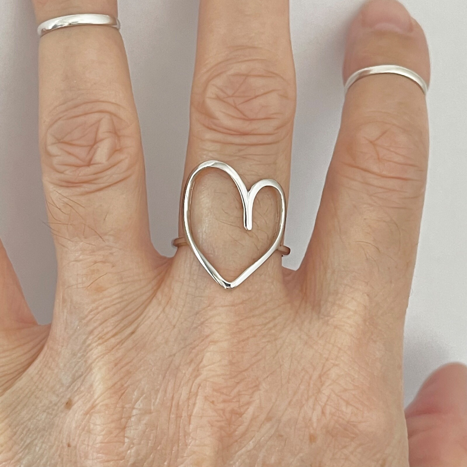 Sterling Silver Big Open Heart Ring, Delicate Ring, Silver Rings, Love Ring