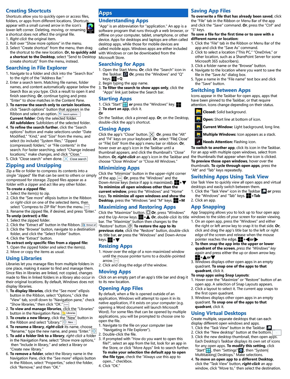 Windows 11 Training Guide Quick Reference Card 4 Page Cheat Sheet Instructions