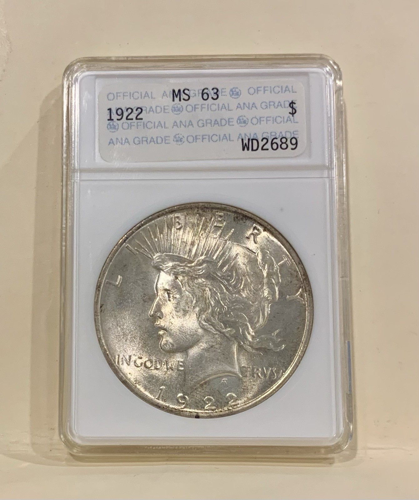 1922 ANACS MS63 Peace Silver Dollar $1 Vintage Holder