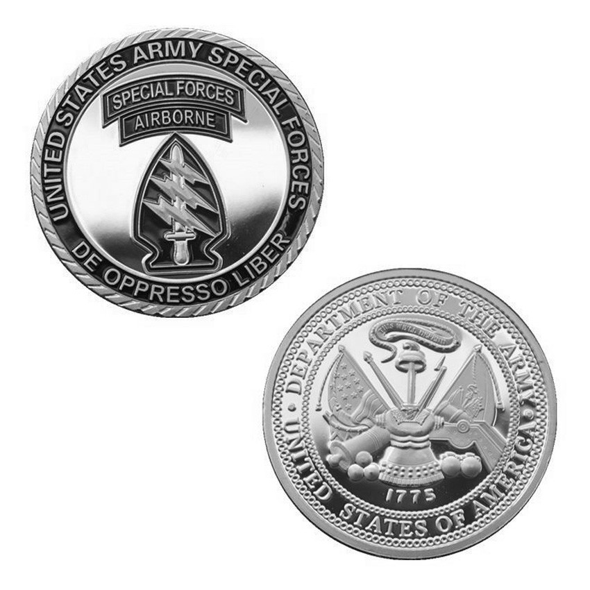 US Army Special Forces Group Airborne DE Oppresso Liber Silver Challenge Coin