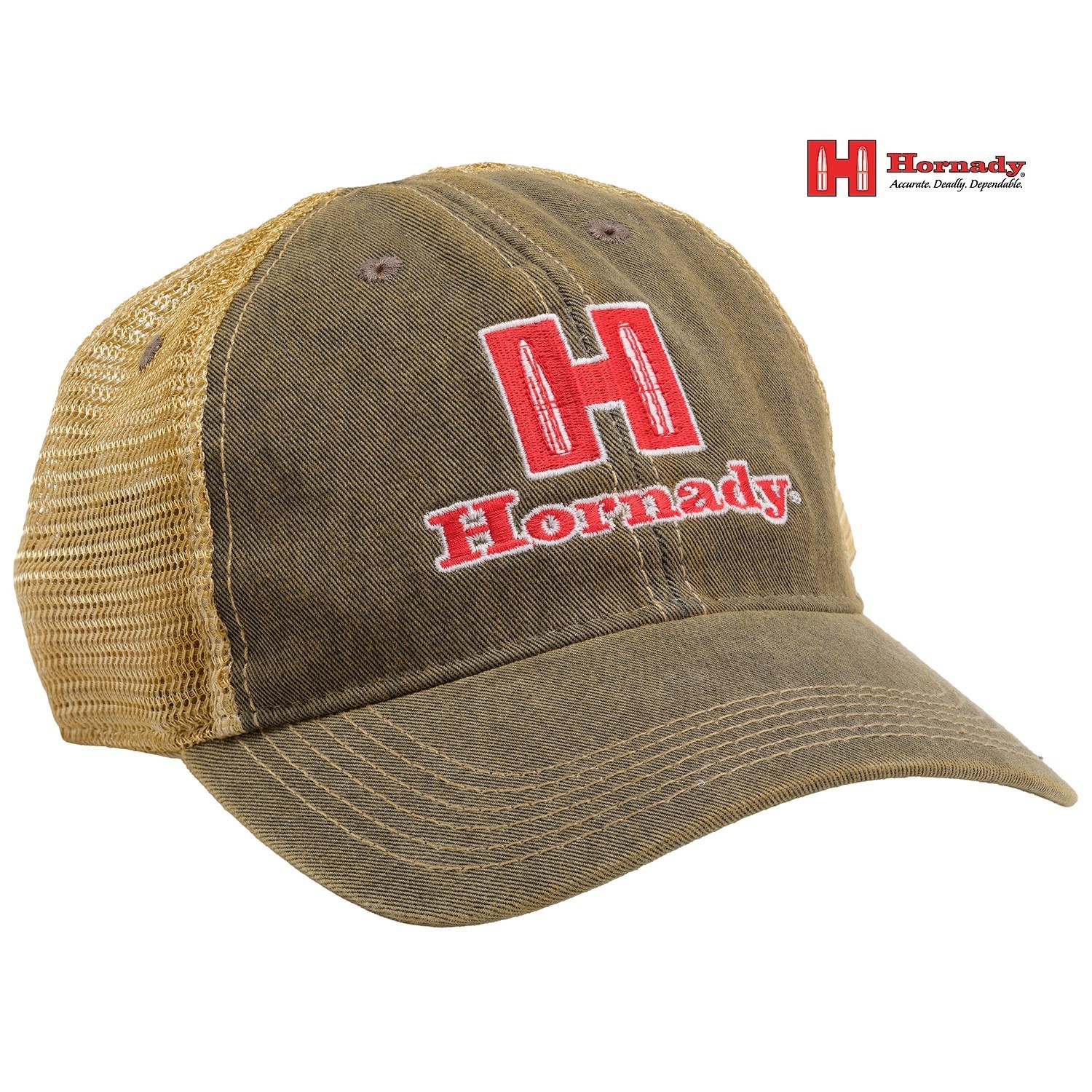 Hornady Denim Mesh Hat w/Logo Patch, Snapback Closure, Brown / Tan #99235