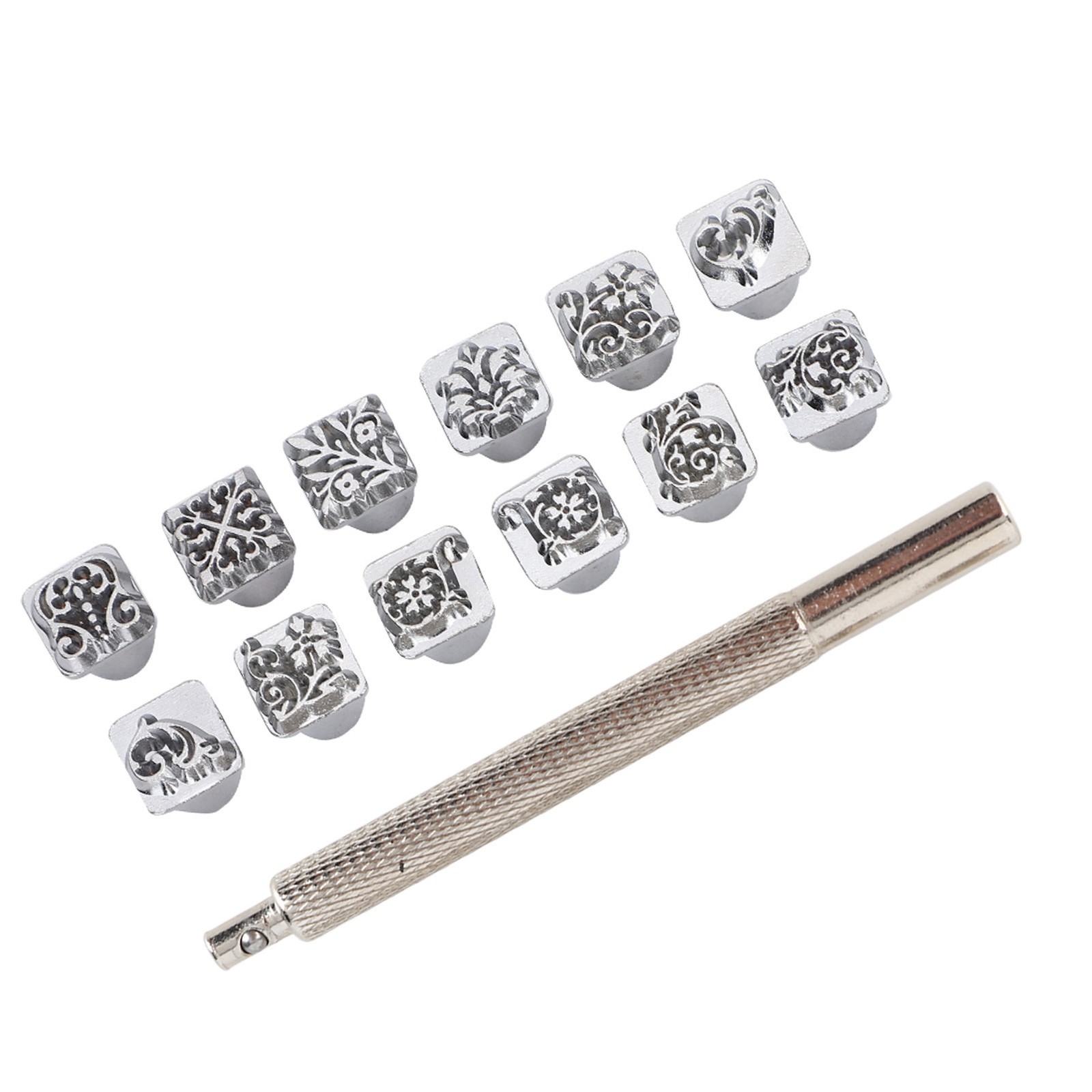 12Pcs Stamping Punch Tool Tang Dynasty Flower Design DIY Vegetable Leather AD