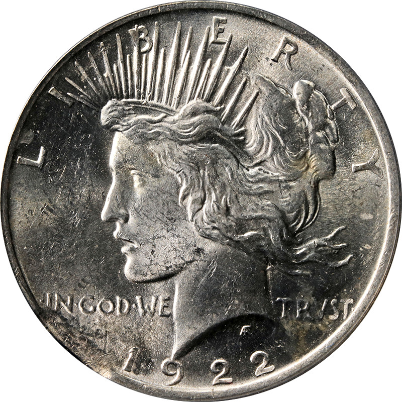 1922-P Peace Dollar Curved Clip ANACS MS62