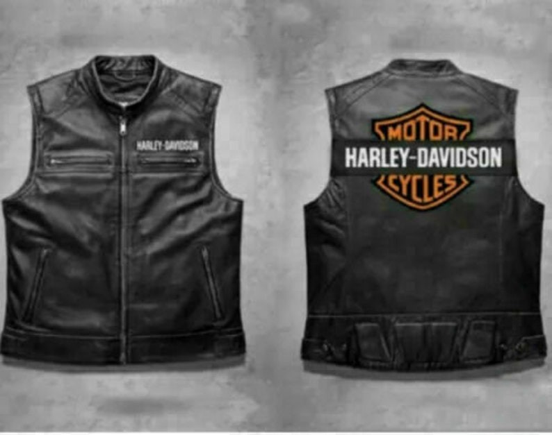 Black Harley Café Racers Men's Classic Vintage Genuine Leather Motorcycle Vest