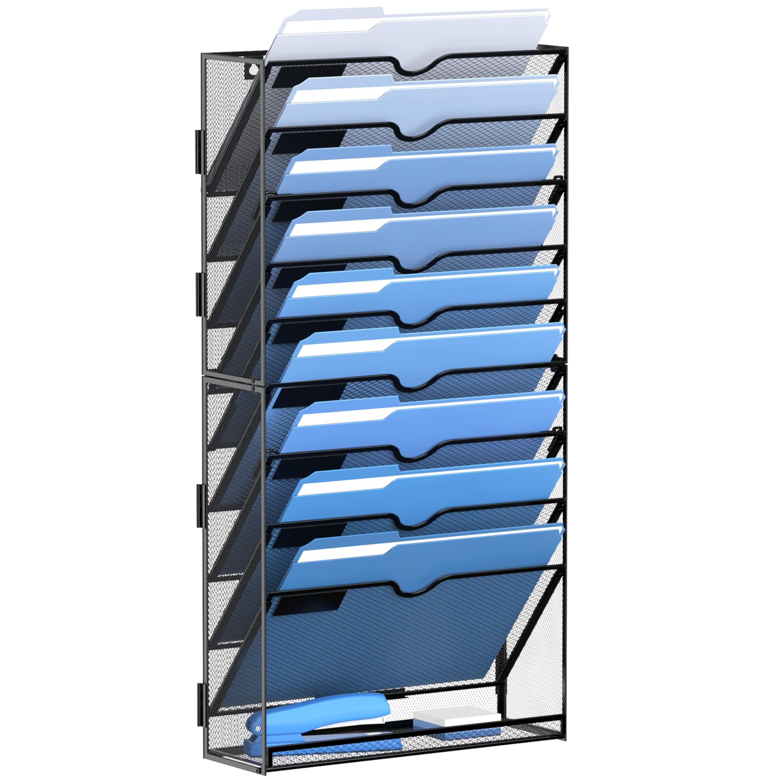 Wall File Holder 10 Tier Hanging Organizer Papers Mails Folders Mesh Black