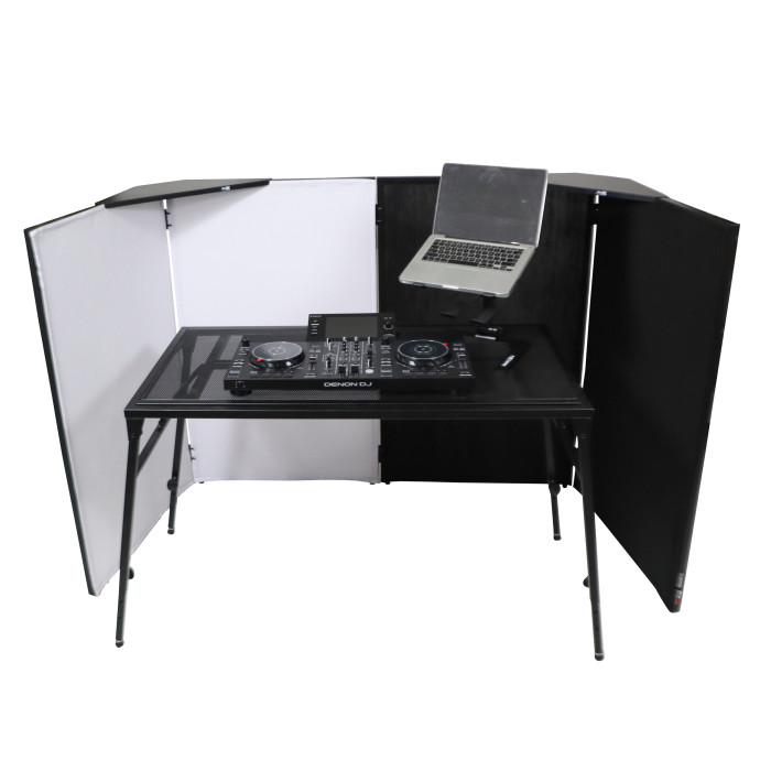 ProX XF-4X3048B MK3 | 4-Panel DJ Facade with Black & White Scrims, Shelves, and