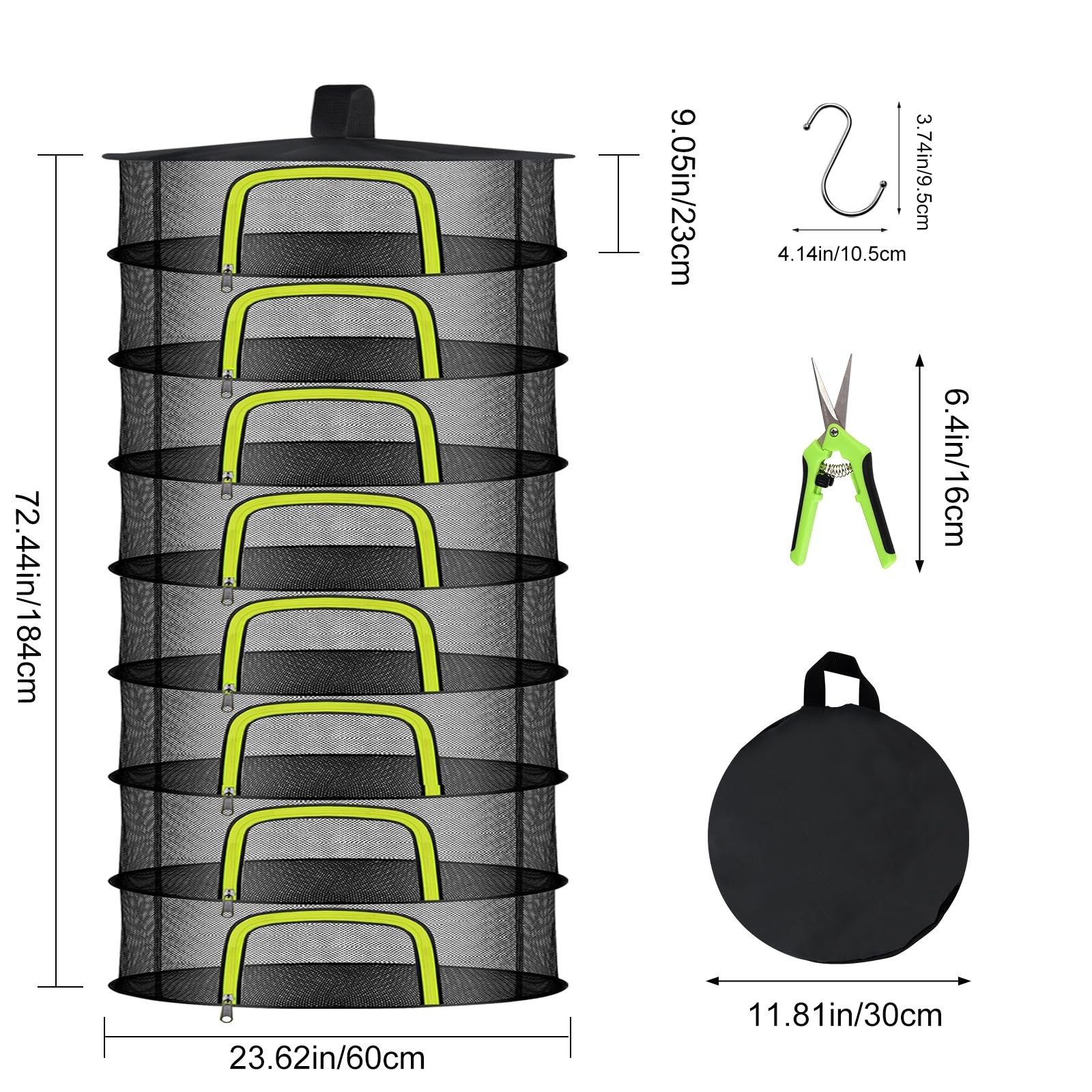 8 Layer 23.62 Inch Foldable Herb Drying Rack Hanging Mesh Net UShape Zip