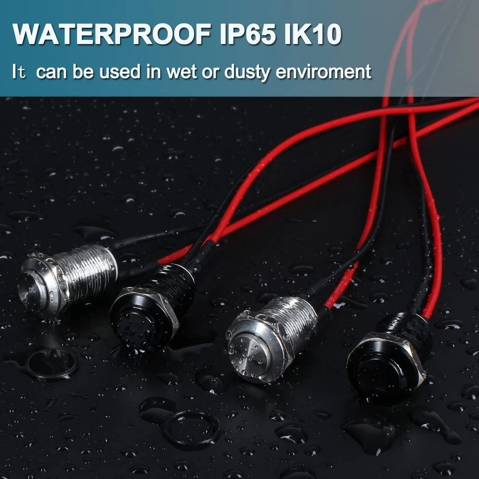5-Pcs 12 mm Momentary Push Button Switch Waterproof Push Button Switch Round