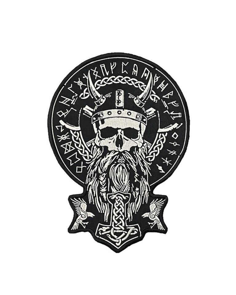 Viking Thor hammer and Skull patch for bikers, motoclub jacket, Large patch,...
