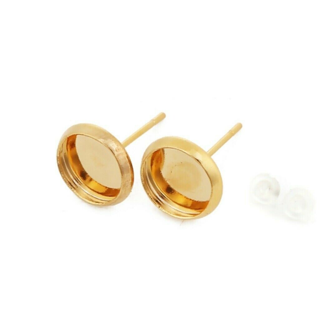 10 Gold Copper Post Stud Earring Fits 8mm Cabochon Settings Cups Beads