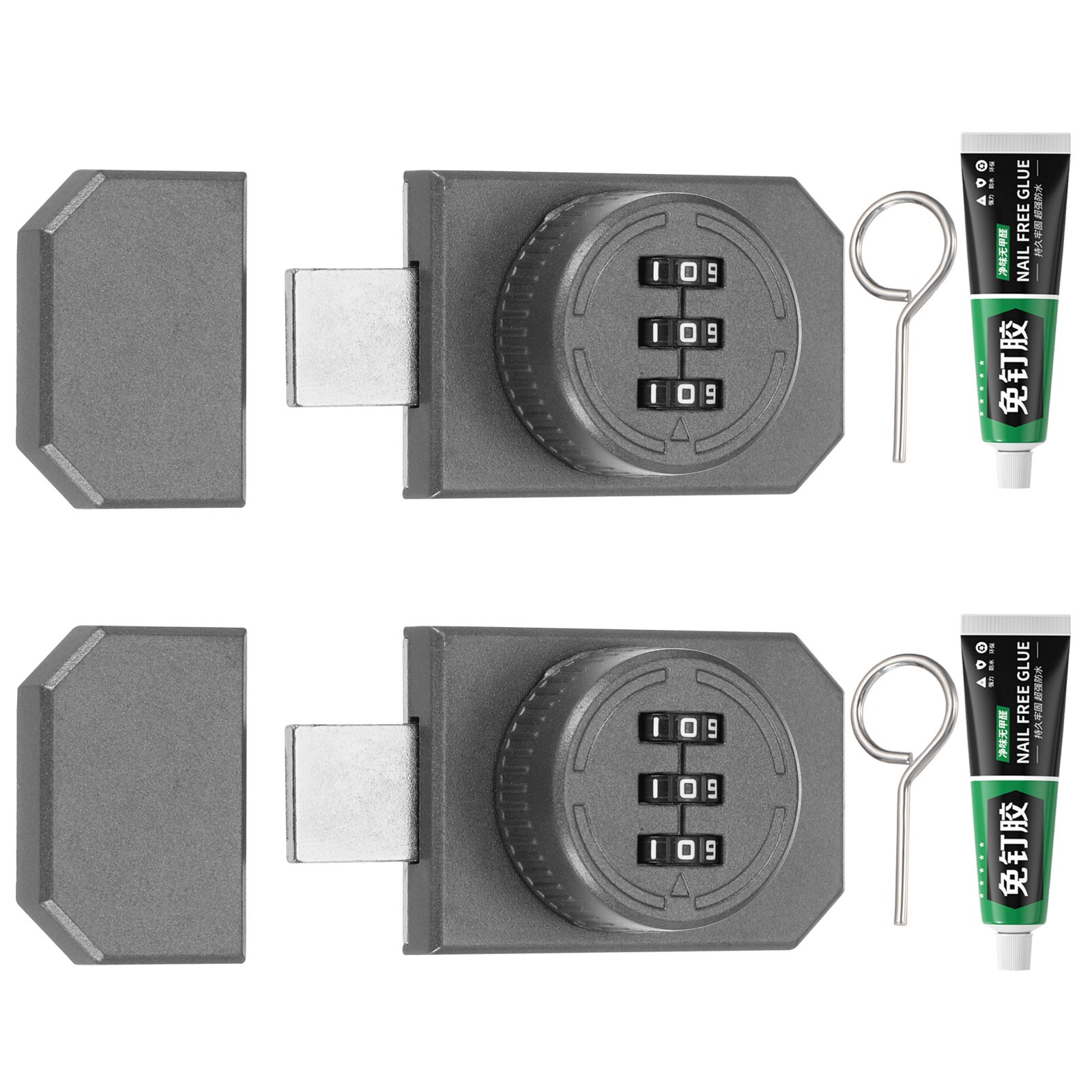 2 Pcs Adhesive Combination Cabinet Latch Keyless Password Lock with Glue Grey