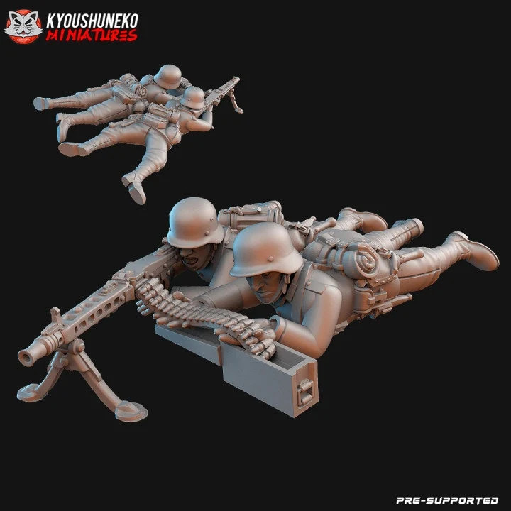 WW2 German Machine Gun Team - 15-54mm WW2 Army - Resin Tabletop Miniature