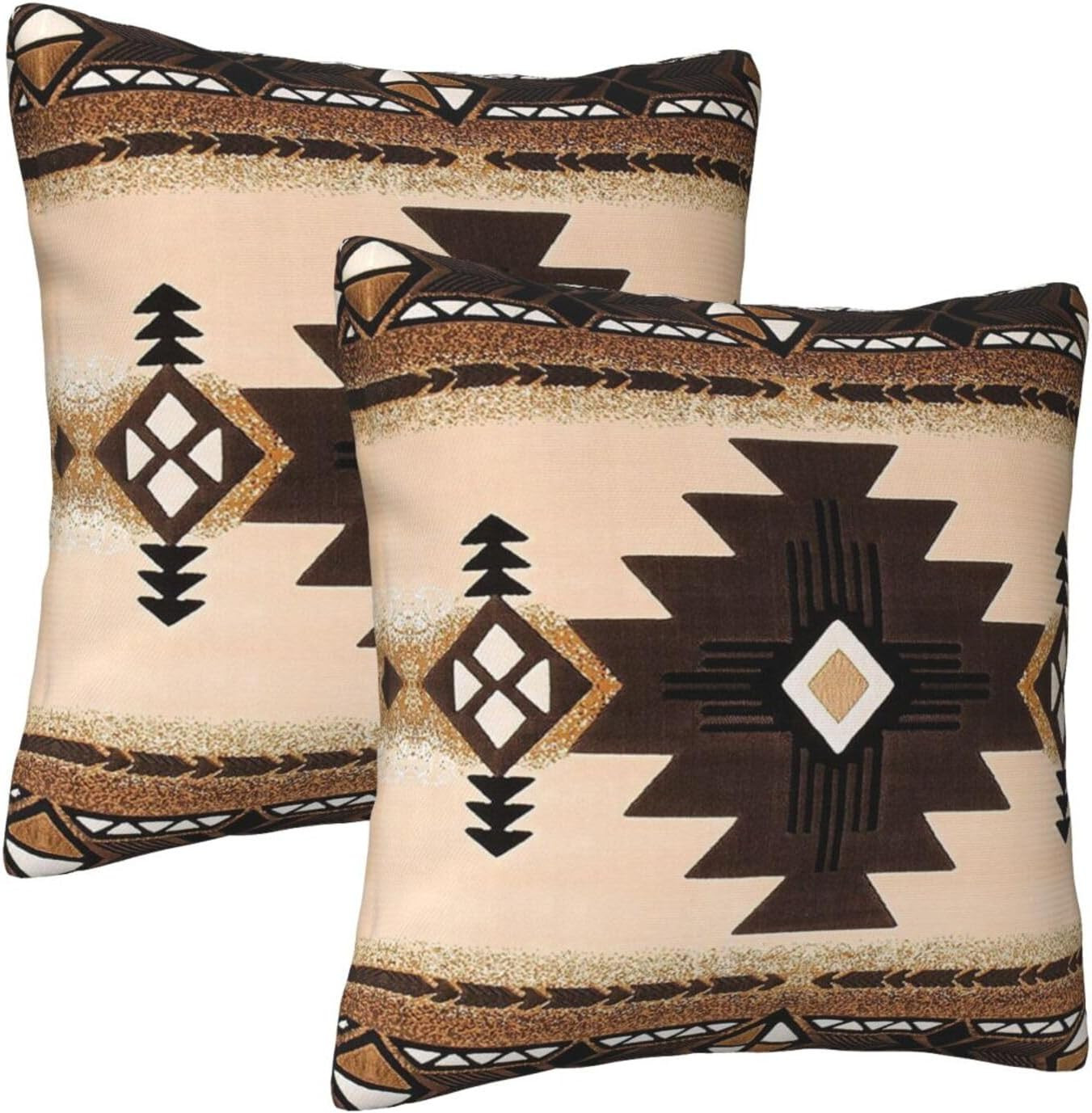 Western Southwest Aztec Pillow Covers 18X18 Set of 2, Native American Brown T...