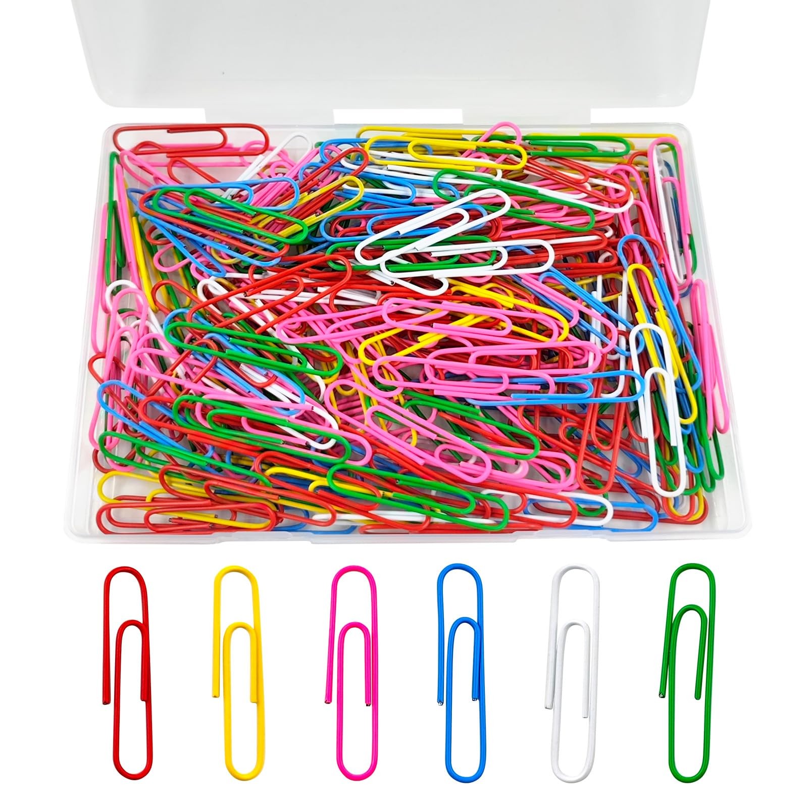 Paper Clips, 180 Pack Large 2 inch, Red, Green, Yellow, Blue, White, and Pink