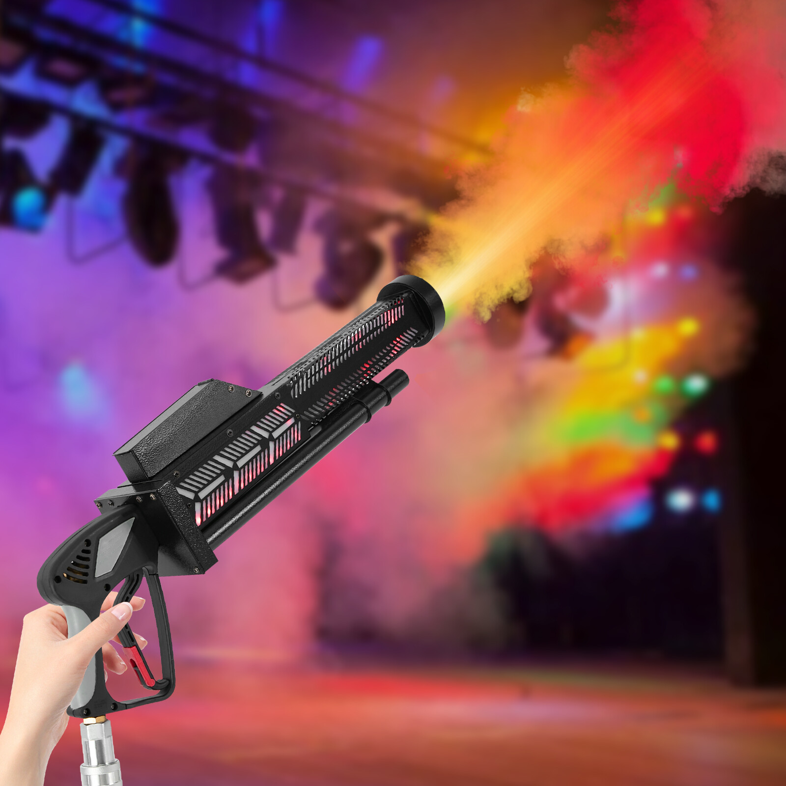Handheld LED CO2 Cannon Fog Machine CO2 Fog Stage Light 4 Color Effect 10ft Hose