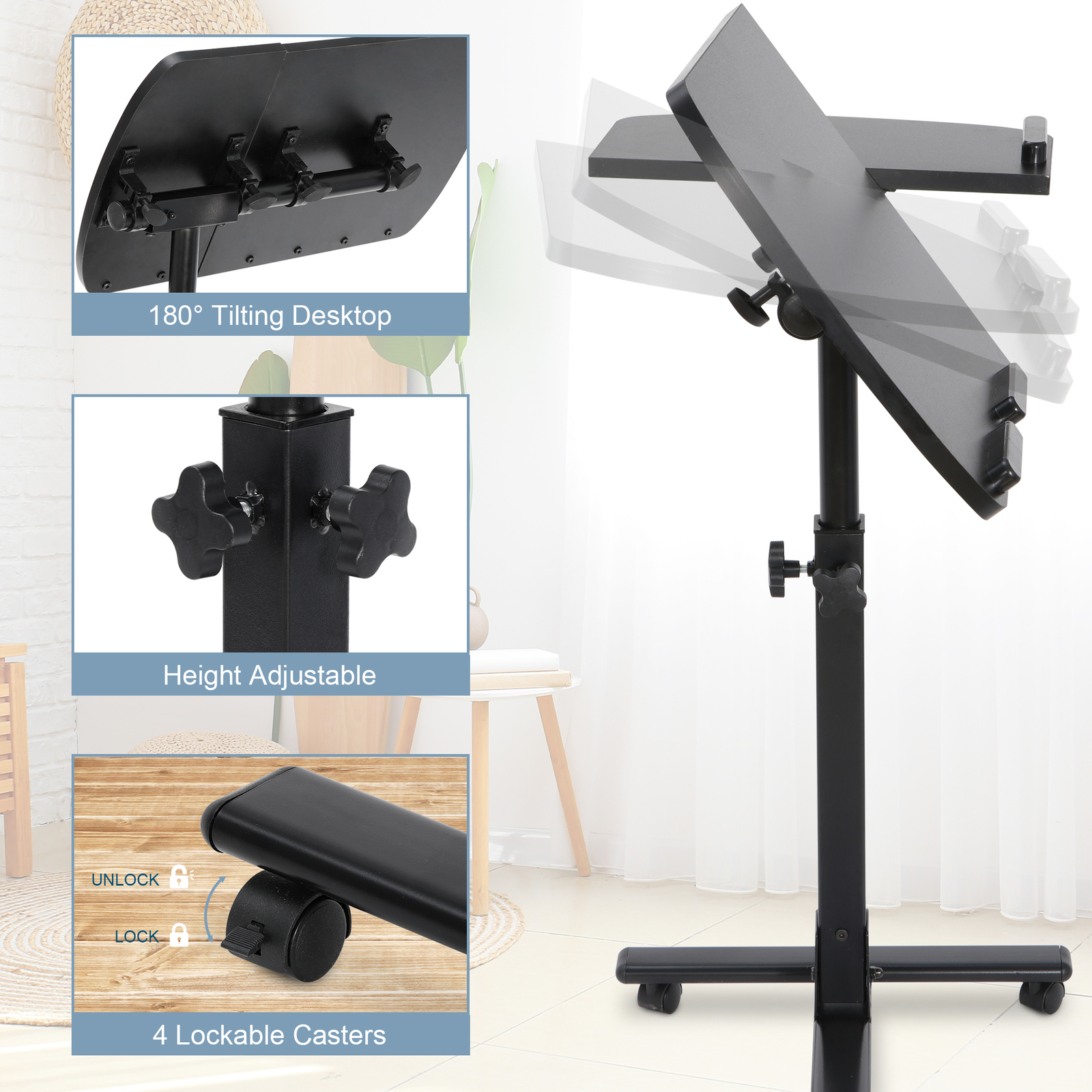Rotatable Height Angle Adjustable Laptop Sofa Desk Overbed Food Tray Table Stand