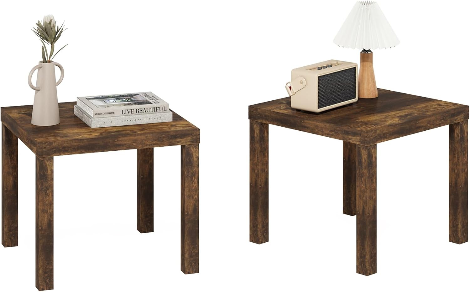 Classic Side Table Set of 2 Square Modern End Table W/ 1.8" Triple Thick