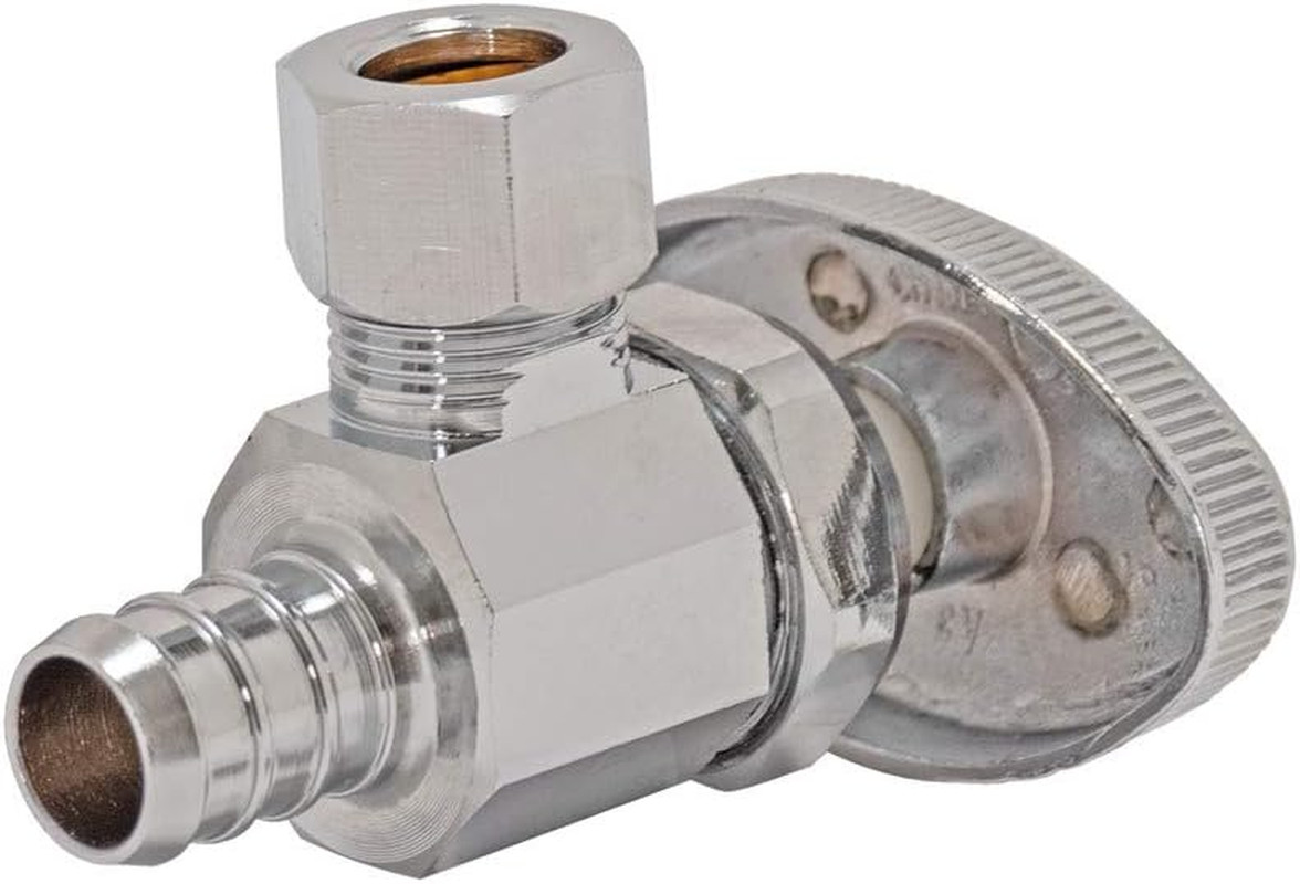 1/2 inch Crimp PEX x 3/8 inch OD Compression Multi-Turn Angle Stop Valve, Brass