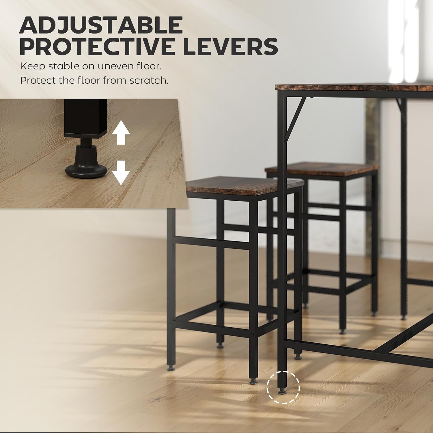 5-Piece Industrial Dining Table Set, Bar Table & 4 Stools Set, Space Saving for