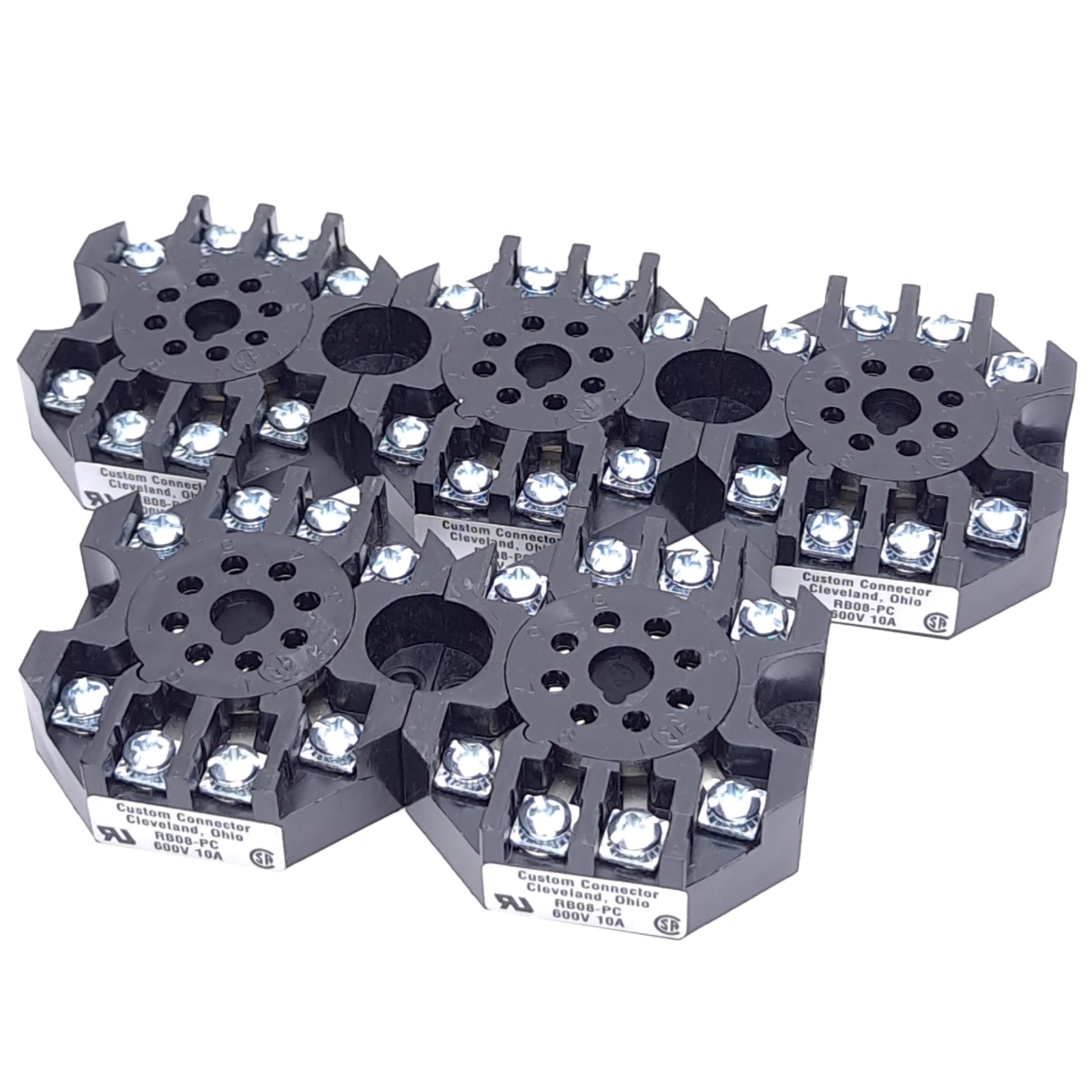 Lot of 5 Custom Connector RB08-PC Relay Socket, 8-Pin Octal, DPDT, 600V 10A