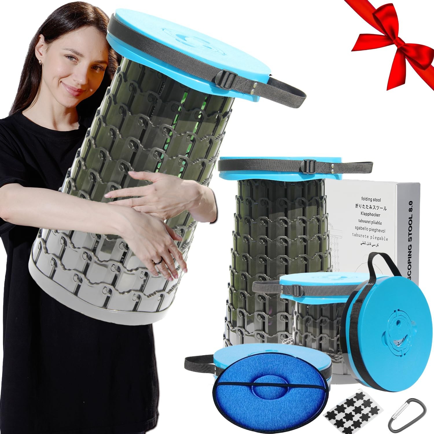 Upgraded 19.7Portable Collapsible Folding Stool with Cushion Retractable Telesco