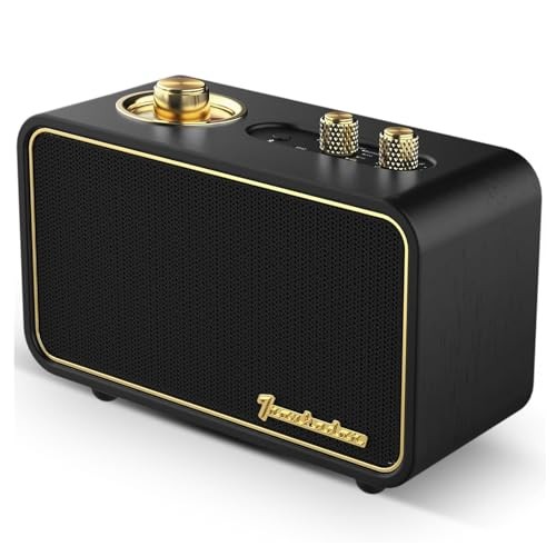 Vintage Bluetooth Speaker with AM/FM Radio, Retro Wood Wireless Speaker, Black