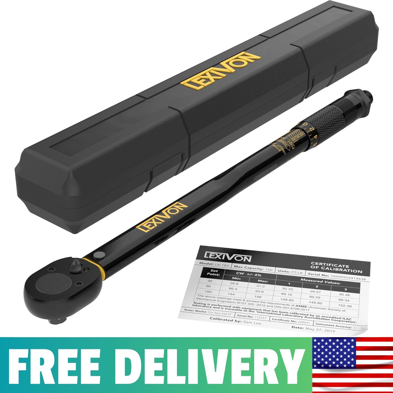 Torque Wrench 1/2-Inch Drive Click 10~150 Ft-Lb/13.6~203.5 Nm