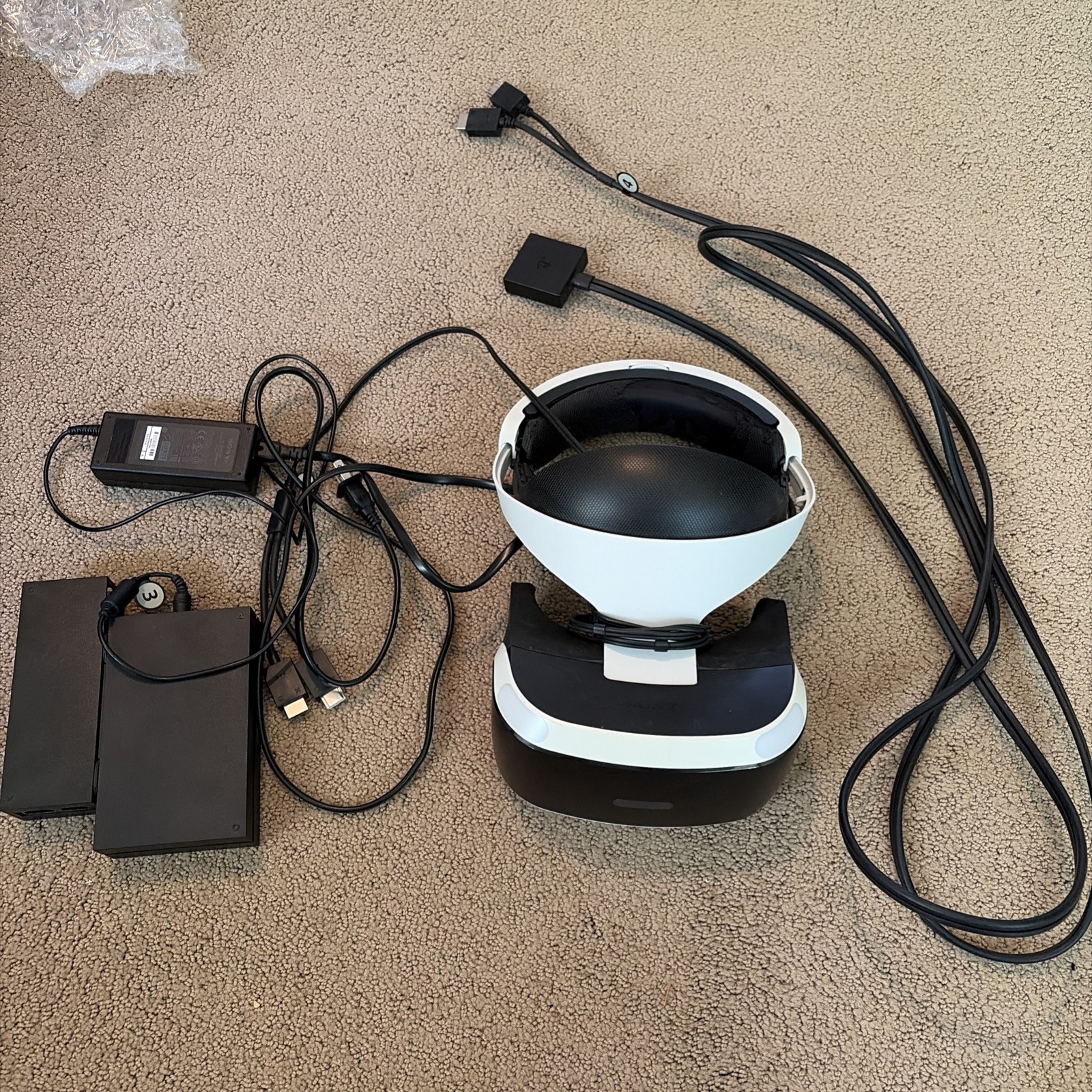 PlayStation VR 1 Headset and Breakout Box with cables, no controllers