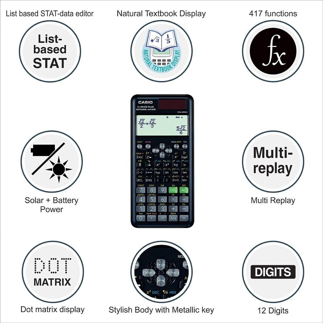 CASIO FX-991ES Plus Functional Scientific 10+2Digit Calculator Student Engineer