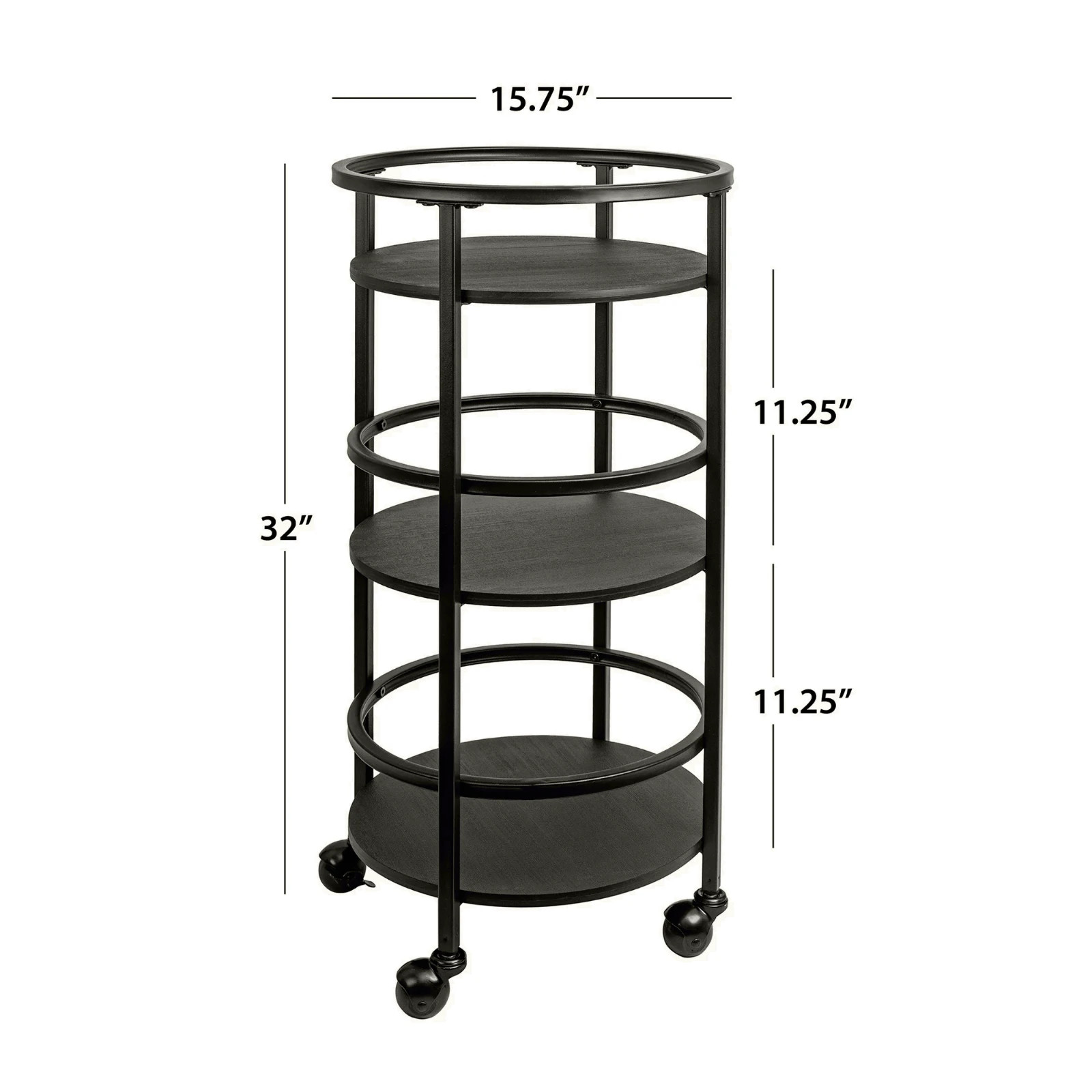 Mainstays 32" 3-Tier Rolling Round Kitchen Storage Bar Cart, Black