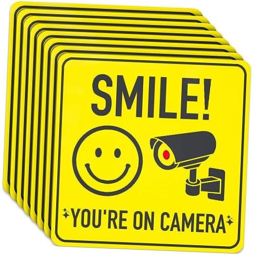 Smile You're On Camera Sticker Signs, 7 X 7 Inch Pack | Deters Theft and 8