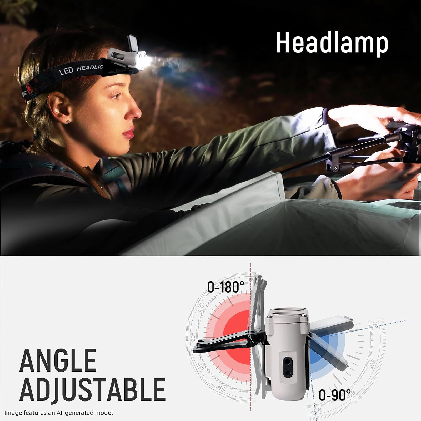 LED Hard Hat Light, Rechargeable 800 Lumens Dimmable Headlamp, 180° Adjustable
