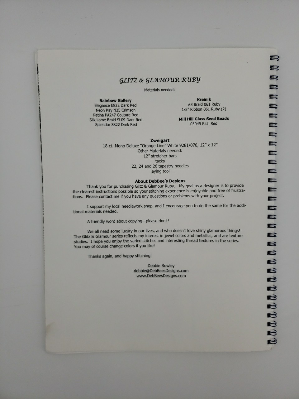 DebBee's Designs DD-127C Glitz & Glamour Ruby Canvaswork Chart