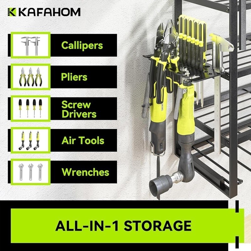Large Power Tool Organizer Wall Mount 4-Tier Rack 13 Drill Holder W/ Accessories