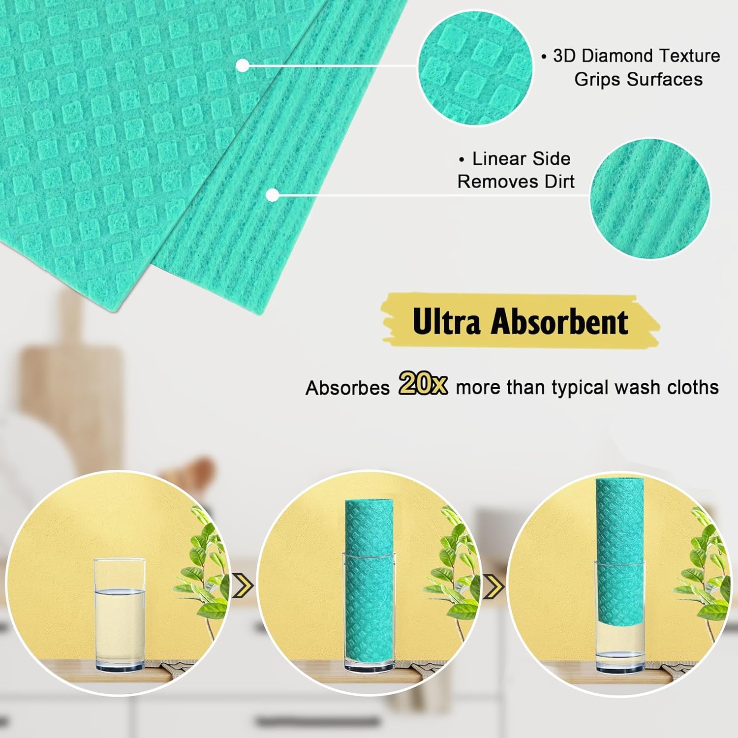 10 Pack Reusable Kitchen Dishcloths - Ultra Absorbent Dish Towels for Washing