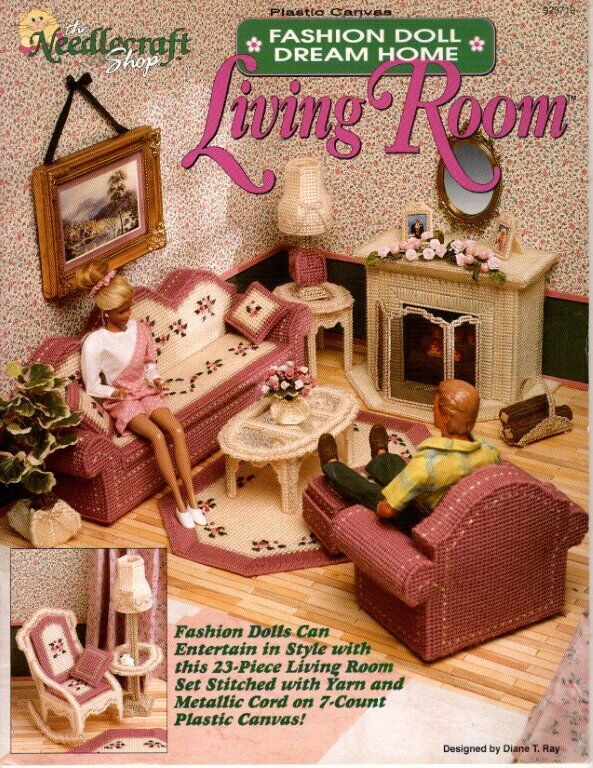 PLASTIC CANVAS FASHION DOLL DREAM HOME LIVING ROOM