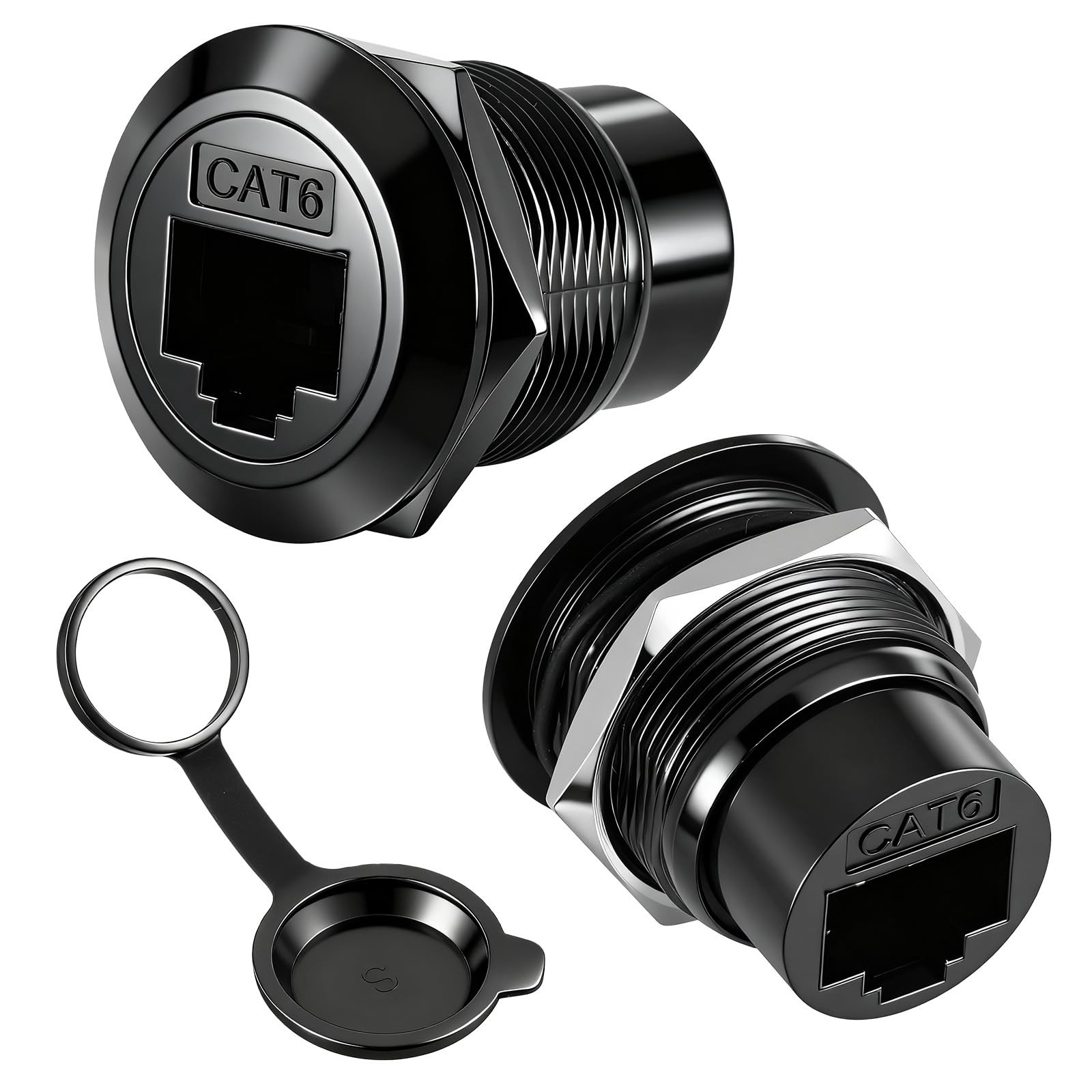 Alrhso 2 Pack RJ45 CAT6 Panel Mount Adapter Bulkhead Feed Thru Coupler with W...