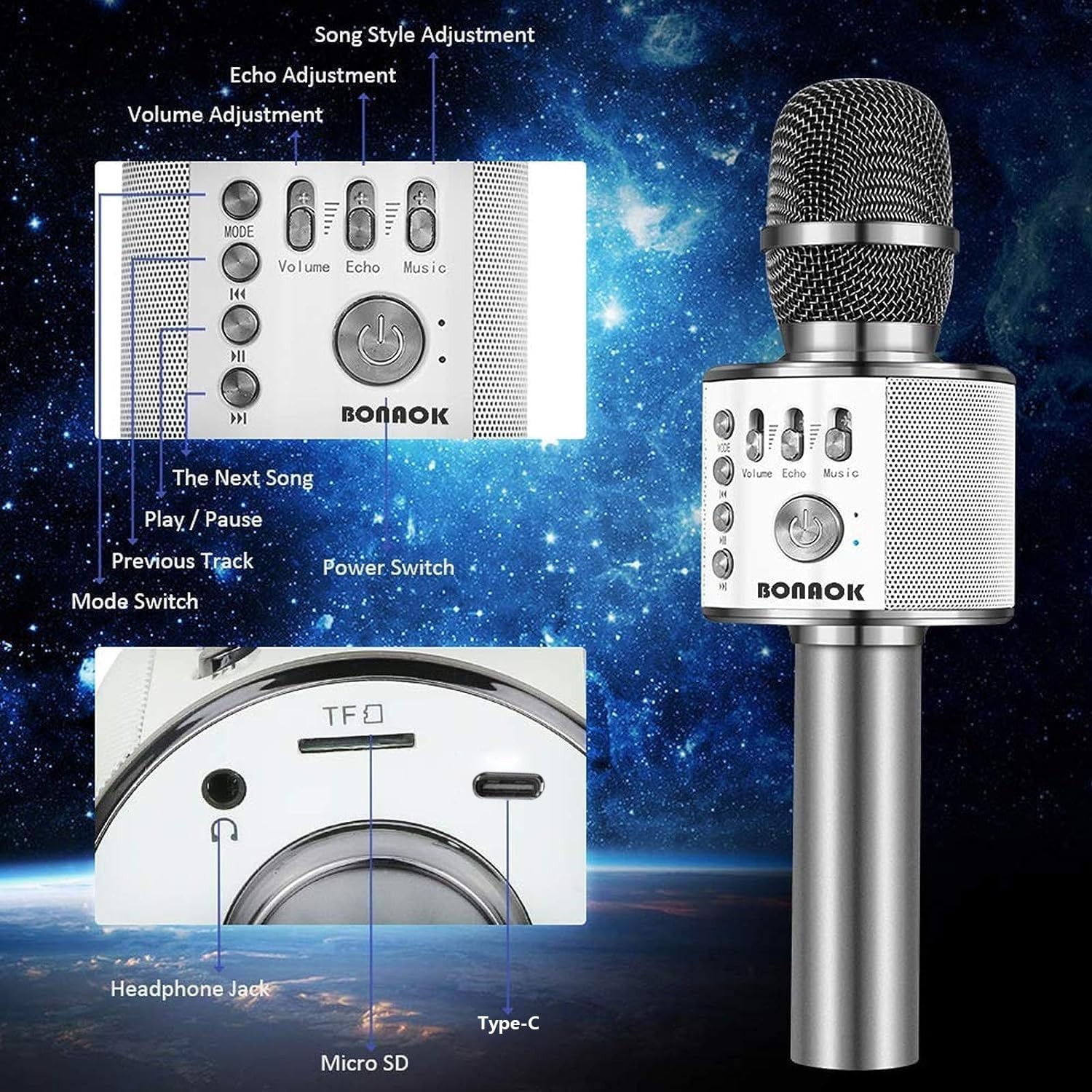 Portable Handheld Karaoke Microphone with Echo Control & High Sensitivity Sound