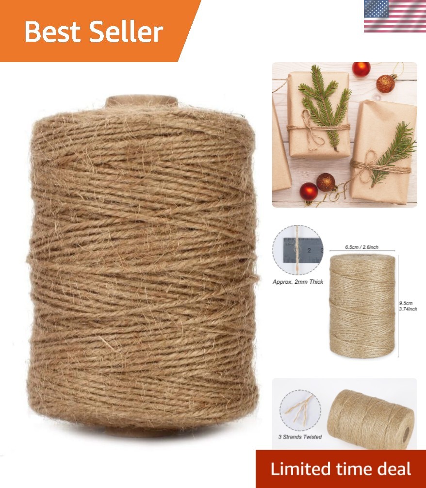 500ft Natural Jute Twine - Soft, Strong Rope for Gift Wrapping & DIY Projects